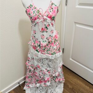 Pink and white floral lace dress medium